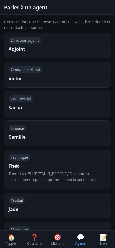Vue réelle des agents dans le cockpit mobile JLAIEL Studio