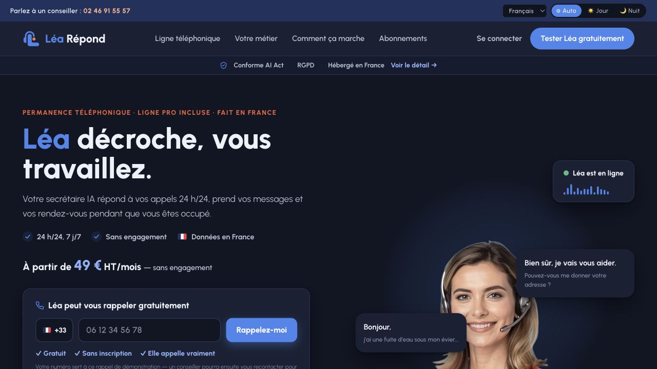 Page actuelle de Léa Répond avec le service de permanence téléphonique